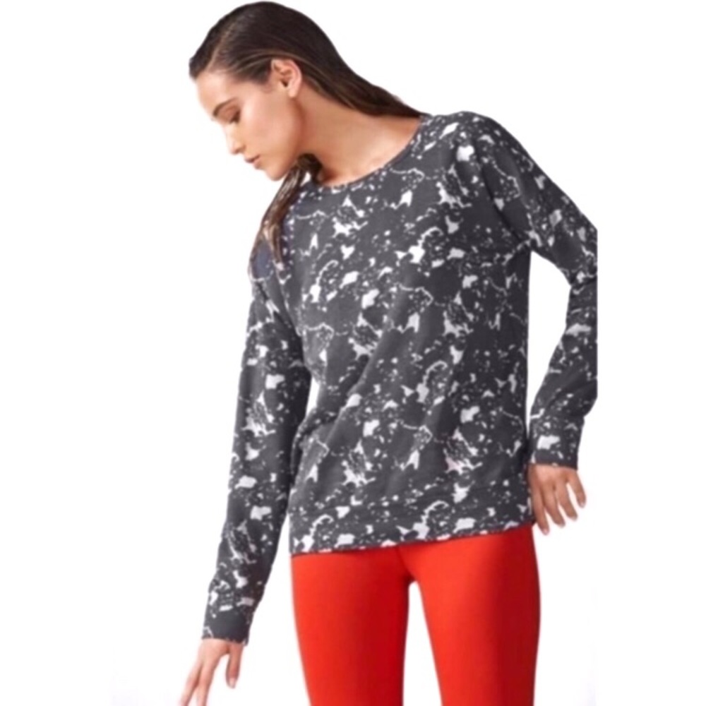 💋Fabletics Tie Dye Burnout Gray Crewneck Long Sleeve Sweater Top